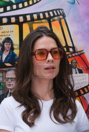 Photo for London, UK. 21st July 2023. Actress Hayley Atwell at the Equity Union rally, London, standing in solidarity with SAG-AFTRA actors strike in the US, for fair pay, residual payments and issues on A.I. - Royalty Free Image