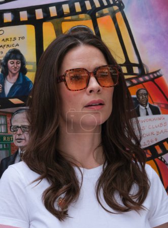 Photo for London, UK. 21st July 2023. Actress Hayley Atwell at the Equity Union rally, London, standing in solidarity with SAG-AFTRA actors strike in the US, for fair pay, residual payments and issues on A.I. - Royalty Free Image