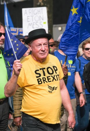 Photo for London, UK. 23rd September 2023. Pro-EU supporter at the anti-Brexit National Rejoin March rally in London, calling for the United Kingdom to rejoin the European Union. - Royalty Free Image