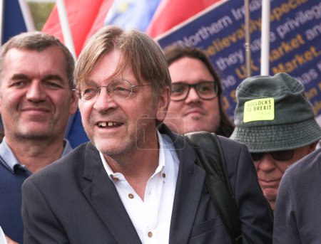 Photo for London, UK. 23rd September 2023. Pro-EU Belgian MEP Guy Verhofstadt at the anti-Brexit National Rejoin March rally in London, calling for the United Kingdom to rejoin the European Union. - Royalty Free Image