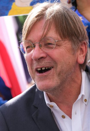 Photo for London, UK. 23rd September 2023. Pro-EU Belgian MEP Guy Verhofstadt at the anti-Brexit National Rejoin March rally in London, calling for the United Kingdom to rejoin the European Union. - Royalty Free Image