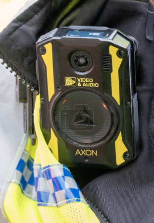 Photo for London, UK. 19th July 2023. Body camera being worn by police officers in London, to keep officers safe, enabling situation awareness, improving community relations and providing evidence for trials. - Royalty Free Image