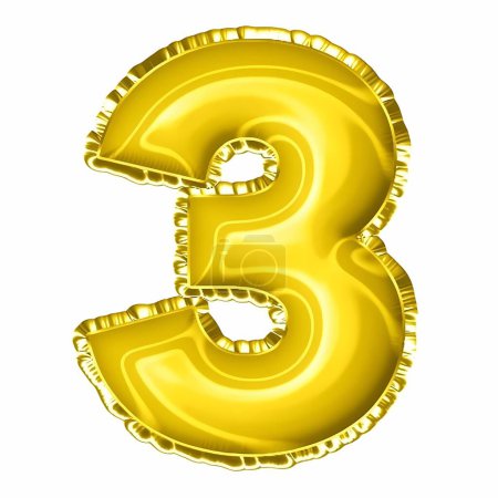 3d gold balloon 3 number on white background