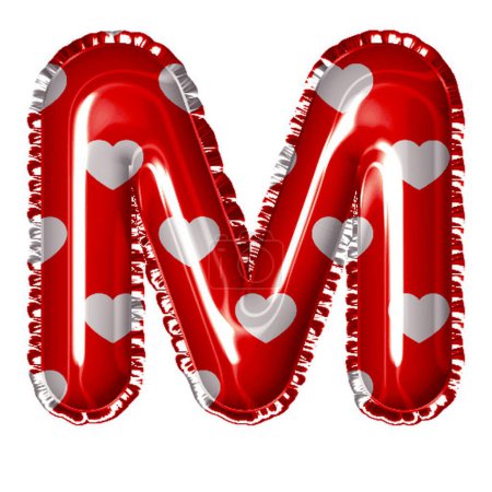 Photo for Letter m foil balloon with hearts on white - Royalty Free Image
