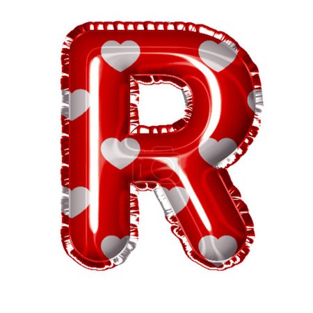 Photo for Letter r foil balloon with hearts on white - Royalty Free Image
