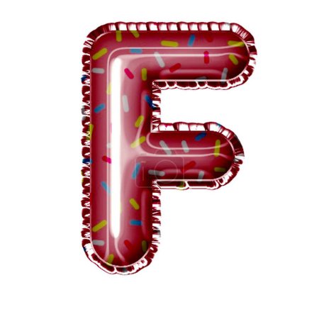 Photo for Letter f foil balloon in sprinkles on white - Royalty Free Image