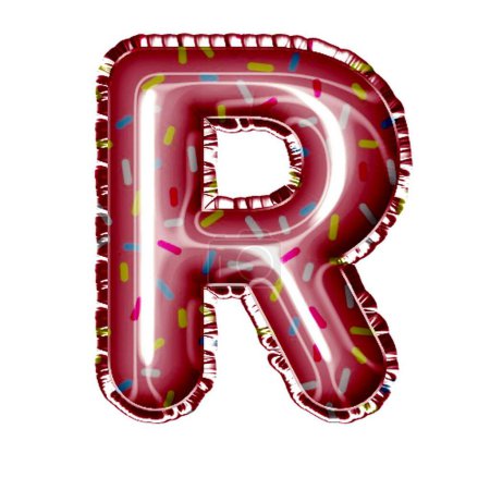 Photo for Letter r foil balloon in sprinkles on white - Royalty Free Image