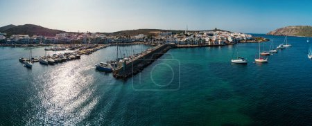 Photo for Fornells village panoramic aerial view in Menorca, one of the Balearic Islands located in the Mediterranean Sea belonging to Spain. - Royalty Free Image