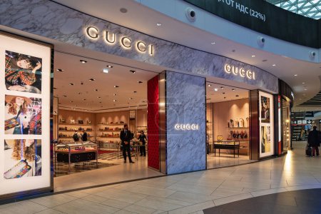 Photo for ROME - FEBRUARY, 2020: Gucci store. Gucci is an Italian luxury brand of fashion and leather goods, founded by Guccio Gucci in Florence, Tuscany, in 1921 - Royalty Free Image