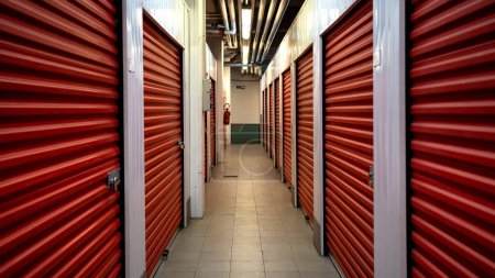 Photo for Modern warehouse corridor with storage boxes. - Royalty Free Image