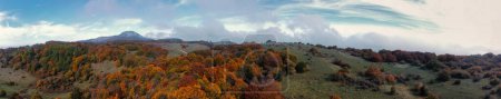 Téléchargez les photos : Vue aérienne panoramique du feuillage d'automne dans le parc Canfaito. Région des Marches, Italie. - en image libre de droit