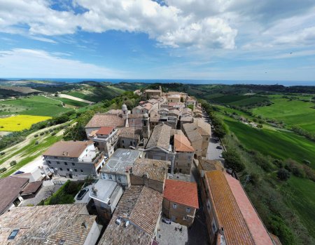 Photo for Aerial view of Lapedona, a small village on the Adriatic coast in the Marche region, Italy. - Royalty Free Image