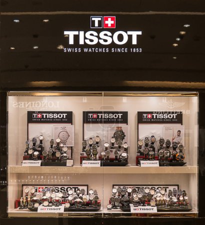 Photo for LONDON - MAY, 2018: Tissot watches window store inside Gatwick International Airport. - Royalty Free Image