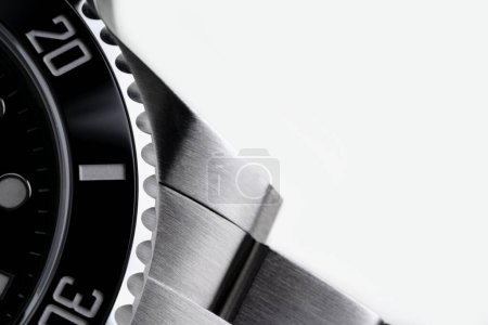 Photo for Diver Watch close up detail against white background with copy space. - Royalty Free Image