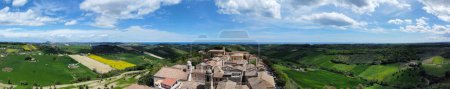Photo for Panoramic aerial view of Lapedona, a small village on the Adriatic coast in the Marche region, Italy. - Royalty Free Image