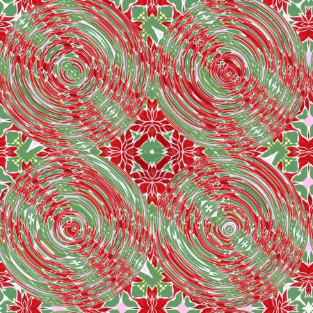 Photo for Christmas round gift wrap pattern. Contemporary holiday quilt with dotted tile. Multicolor yule wallpaper decorative glitchy background. - Royalty Free Image