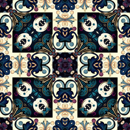 Photo for Ornamental victorian seamless wallpaper in roccoco style. Repeat tile of ornate botanical baroque decorative backdrop - Royalty Free Image