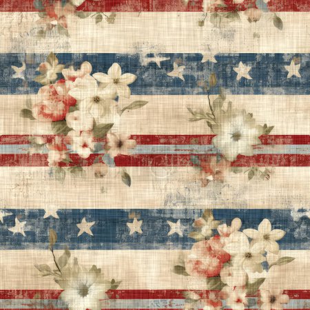 Rustic americana seamless pattern in traditional red, white and blue colors. Modern and fun, great country cottage house decor, folk art fashion, textiles and 4th of July background scrapbook paper