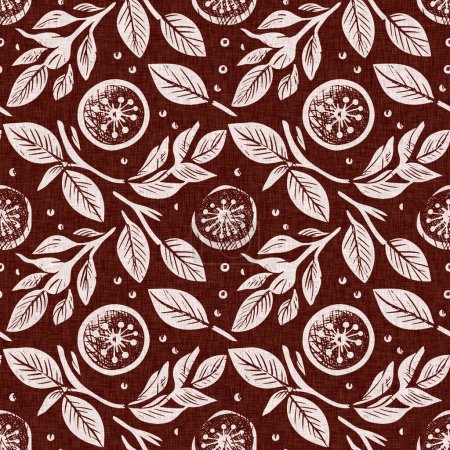 Marrón rojo país floral blockprint lino patrón sin costuras. Impresión Allover de la casa de campo francesa interior algodón efecto flor tela fondo