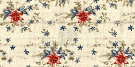 Photo for Rustic americana seamless border in traditional red, white and blue colors. Modern and fun, great country cottage house decor, folk art fashion, textiles and 4th of July ribbon scrapbook paper - Royalty Free Image