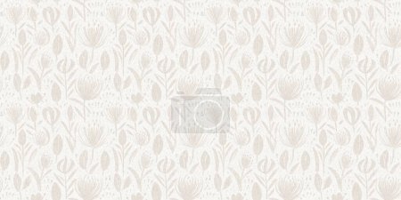 Subtle rustic elegance wedding floral block print linen seamless border. Banner print of white on white tonal cotton effect flower ribbon