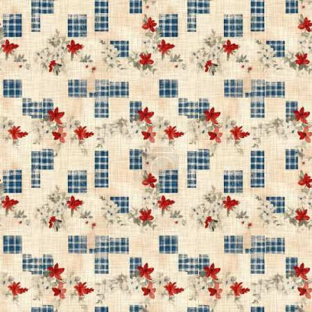 Rustic americana seamless pattern in traditional red, white and blue colors. Modern and fun, great country cottage house decor, folk art fashion, textiles and 4th of July background scrapbook paper