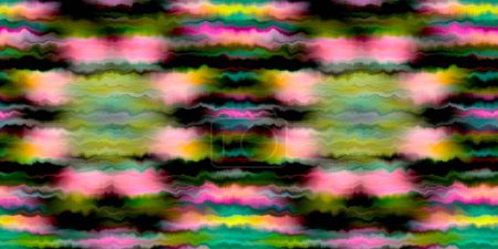 Photo for Vibrant tie dye wash seamless border. Blurry fashion effect summer hippy ribbon with space dyed streaks print - Royalty Free Image