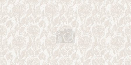 Photo for Subtle rustic elegance wedding floral block print linen seamless border. Banner print of white on white tonal cotton effect flower ribbon - Royalty Free Image