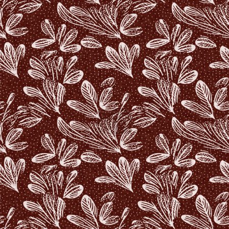 Marrón rojo país floral blockprint lino patrón sin costuras. Impresión Allover de la casa de campo francesa interior algodón efecto flor tela fondo