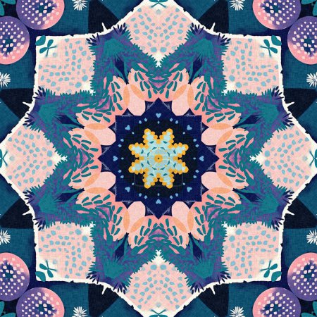 Patrón de rejilla de mosaico moderno con diseño de efecto de tela. Impresión textil inspirada en la colcha contemporánea sin costuras para diseños de fondo de verano de moda