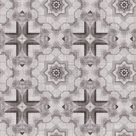 Photo for Traditional grey mosaic seamless pattern print. Fabric effect mexican patchwork damask grid Square shape symmetrical background textile . Creative colorful graphic design - Royalty Free Image