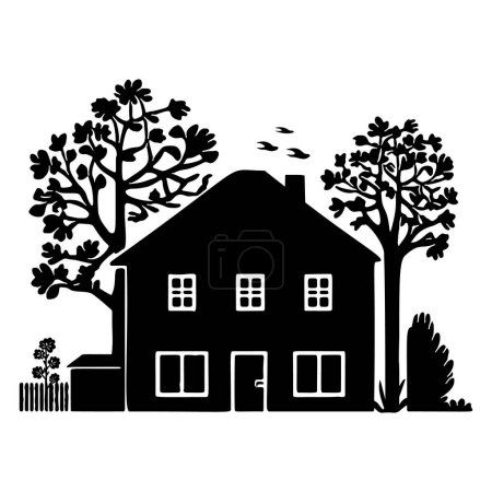 Illustration for Cute rustic cottage motif in homestead vintage style. Vector illustration of whimsical rural country house - Royalty Free Image