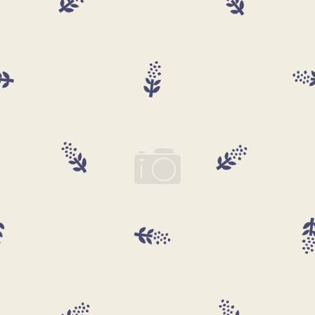 Masculine block print floral botanical vector pattern. Seamless sketchy flower organic style for rustic tile 