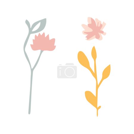 Photo for Midcentury modern whimsical floral vector graphic motif illustration. Organic summer gender neutral 70s matisse illustration in groovy botanical playful style - Royalty Free Image