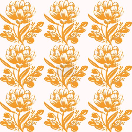 Photo for Linocut rural floral folkart seamless vector pattern for block print nature design. Icon of hand drawn quirky plant sprig illustration in tiled background for scandi naive graphic swatch - Royalty Free Image
