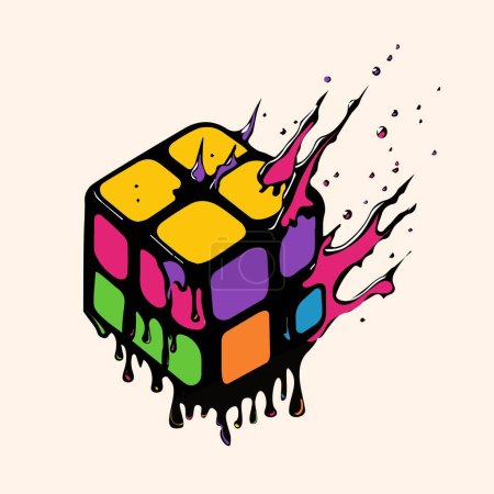 Hand adds a detail to rubik's cube illustration