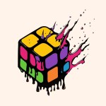 Hand adds a detail to rubik's cube illustration
