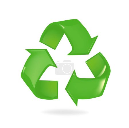 Téléchargez les illustrations : Symbole de recyclage 3d isolé sur blanc dans un dessin animé - en licence libre de droit