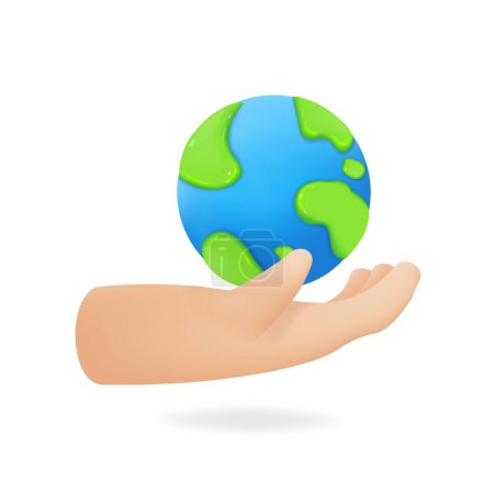 Téléchargez les illustrations : Planète terre dans les mains icône. Objet vectoriel 3d. - en licence libre de droit