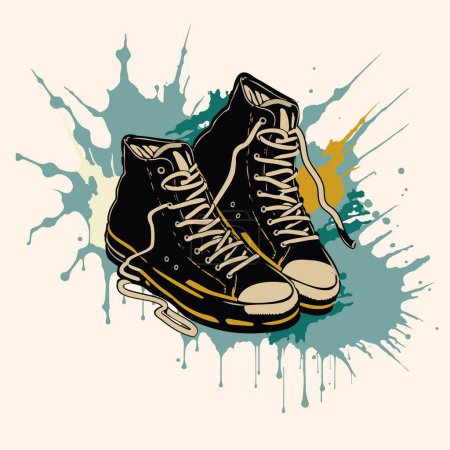 Illustration for Retro Black sneakers hand drawn and hand painted, - Royalty Free Image
