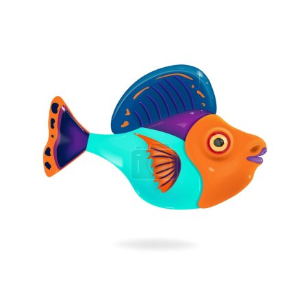 Téléchargez les illustrations : Poisson tropical aux couleurs vives icône vectorielle réaliste 3d. drôle petit poisson dessin animé personnage. - en licence libre de droit