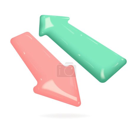 Ilustración de Set of 3d up and down arrows in perspective. Green, pink arrows - Imagen libre de derechos