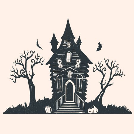 Illustration for Black doodle Halloween vector design with a cute witch's house. Illustration for kids, celebration, web, print, etc - Royalty Free Image