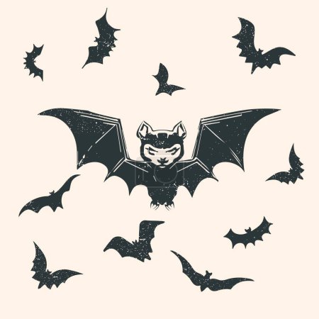 Illustration for Black silhouettes of bats set on white background - Royalty Free Image