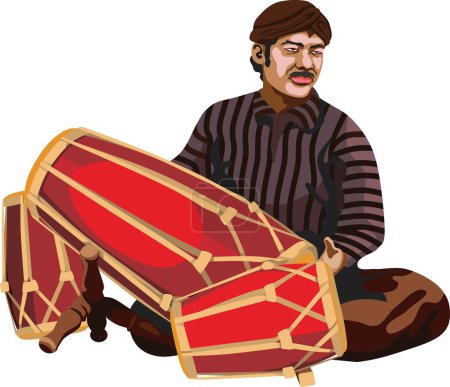 Téléchargez les illustrations : Homme jouant du tambour jvanais vecteur - en licence libre de droit