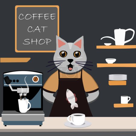 Foto de Vector de gato barista. Gato haciendo café - Imagen libre de derechos