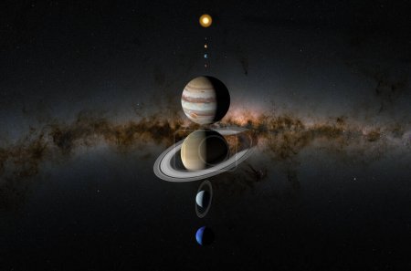 Foto de Planets of our solar system - Mercury, Venus, Earth, Mars, Jupiter, Saturn, Uranus, and Neptune - 3d illustration, front view - Imagen libre de derechos
