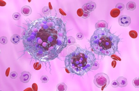 Metastasierende neuroendokrine Tumorzellen im Blutfluss - 3D-Illustration isometrische Ansicht