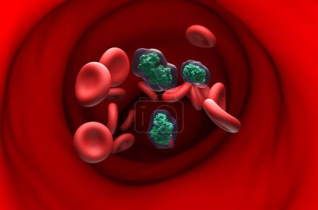 Téléchargez les photos : Molécule de diclofénac dans le flux sanguin - vue de section Illustration 3d - en image libre de droit