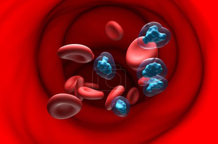 Téléchargez les photos : Molécules de codéine dans le flux sanguin - vue de section Illustration 3d - en image libre de droit